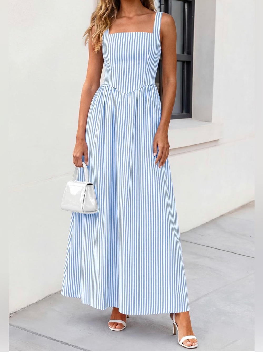 Sleeveless Blue & White Stripe Dress